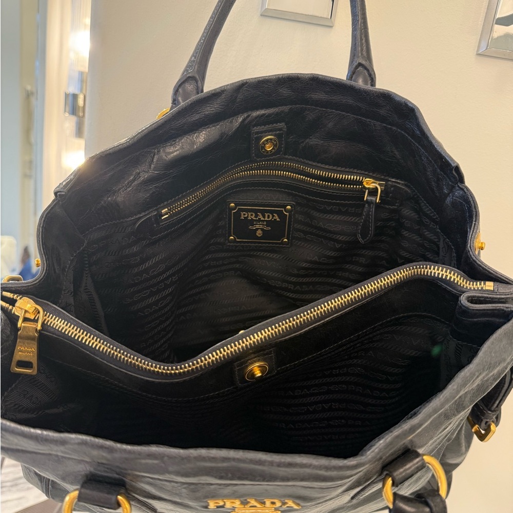 Prada Black Leather Handbag with Gold Accents - Picture 6 of 8